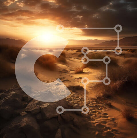 Intra Συλλεκτικό Ξύλινο Παζλ Plywood  4mm - Εκπληκτικό ηλιοβασίλεμα πάνω από ένα έρημο τοπίο με αμμόλοφους και βράχους Σε Ξύλινο Κουτί - Διαστάσεις: 10x10 cm – 25 κομμάτια - Image 1