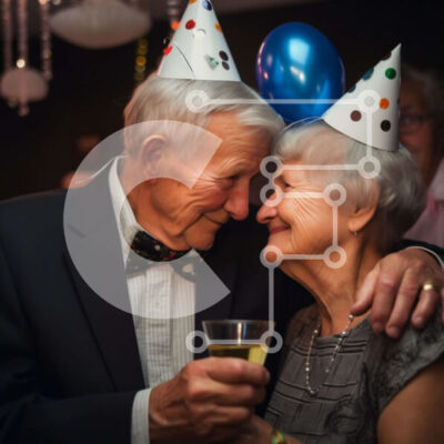 Intra Συλλεκτικό Ξύλινο Παζλ Plywood 4mm - Ευτυχισμένο ηλικιωμένο ζευγάρι που γιορτάζει γενέθλια με σαμπάνια Σε Ξύλινο Κουτί - Διαστάσεις Puzzle: 10x10 cm – 25 κομμάτια - Image 1