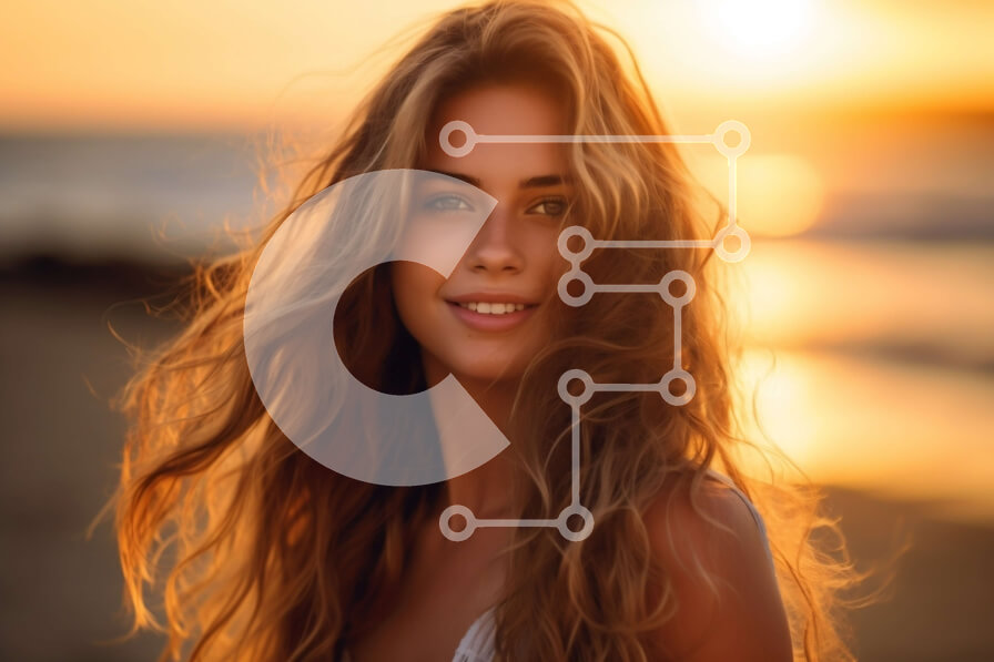 Intra Συλλεκτικό Ξύλινο Παζλ Plywood  4mm - Χαμογελαστή γυναίκα στο ηλιοβασίλεμα στην παραλία Σε Ξύλινο Κουτί - Διαστάσεις Puzzle: 10x10 cm – 25 κομμάτια