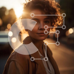 Intra Συλλεκτικό Ξύλινο Παζλ Plywood  4mm - Όμορφη εικόνα μιας νεαρής γυναίκας σε ένα ηλιοβασίλεμα στην οδό της πόλης Σε Ξύλινο Κουτί - Διαστάσεις Puzzle: 10x10 cm – 25 κομμάτια