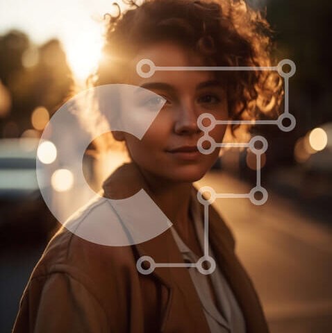 Intra Συλλεκτικό Ξύλινο Παζλ Plywood  4mm - Όμορφη εικόνα μιας νεαρής γυναίκας σε ένα ηλιοβασίλεμα στην οδό της πόλης Σε Ξύλινο Κουτί - Διαστάσεις Puzzle: 10x10 cm – 25 κομμάτια - Image 1