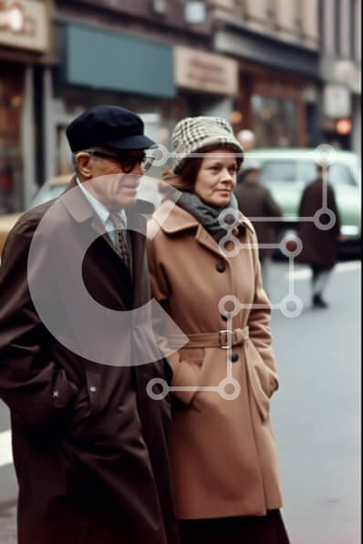 Intra Συλλεκτικό Ξύλινο Παζλ Plywood  4mm - Ηλικιωμένο ζευγάρι στέκεται μαζί στο City Street Σε Ξύλινο Κουτί - Διαστάσεις Puzzle: 10x10 cm – 25 κομμάτια