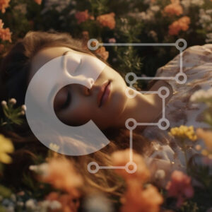 Intra Συλλεκτικό Ξύλινο Παζλ Plywood  4mm - Χαλαρωτική εικόνα της γυναίκας σε ένα χωράφι με λουλούδια Σε Ξύλινο Κουτί - Διαστάσεις: 10x10 cm – 25 κομμάτια