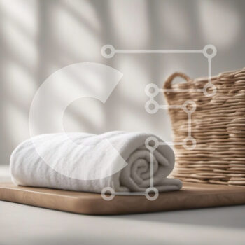 Intra Συλλεκτικό Ξύλινο Παζλ Plywood  4mm - Τακτοποιημένη λευκή πετσέτα σε ξύλινη σανίδα κοπής με ψάθινο καλάθι Σε Ξύλινο Κουτί - Διαστάσεις Puzzle: 10x10 cm – 25 κομμάτια - Image 1