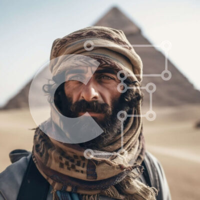 Intra Συλλεκτικό Ξύλινο Παζλ Plywood  4mm - Άνδρας με κασκόλ και καπέλο μπροστά από τις πυραμίδες της Γκίζας Σε Ξύλινο Κουτί - Διαστάσεις Puzzle: 10x10 cm – 25 κομμάτια - Image 1