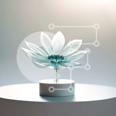 Intra Συλλεκτικό Ξύλινο Παζλ Plywood 4mm - Όμορφο μπλε γυάλινο λουλούδι σε λευκό βάθρο Σε Ξύλινο Κουτί - Διαστάσεις: 10x10 cm – 25 κομμάτια - Image 1