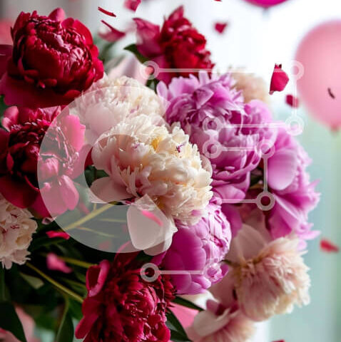 Intra Συλλεκτικό Ξύλινο Παζλ Plywood 4mm - Μπουκέτο σε σχήμα καρδιάς από ροζ, κόκκινα και λευκά λουλούδια με μπαλόνια Σε Ξύλινο Κουτί - Διαστάσεις: 10x10 cm – 25 κομμάτια - Image 1