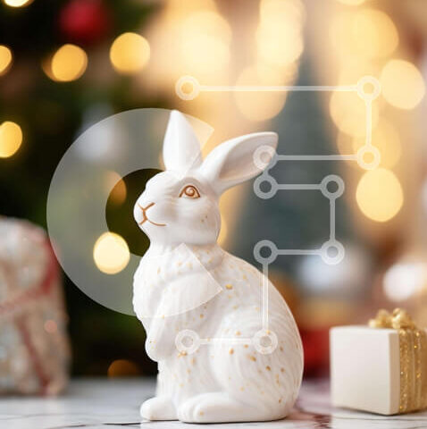 Intra Συλλεκτικό Ξύλινο Παζλ Plywood 4mm - Λευκό ειδώλιο λαγουδάκι και χριστουγεννιάτικο δέντρο Σε Ξύλινο Κουτί - Διαστάσεις: 10x10 cm – 25 κομμάτια - Image 1