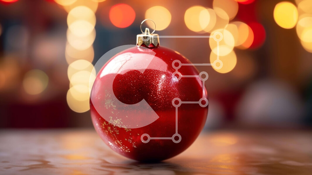 Intra Συλλεκτικό Ξύλινο Παζλ Plywood  4mm - Κόκκινη χριστουγεννιάτικη μπάλα με φόντο φώτα Bokeh Σε Ξύλινο Κουτί - Διαστάσεις: 10x10 cm – 25 κομμάτια