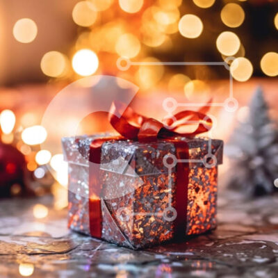 Intra Συλλεκτικό Ξύλινο Παζλ Plywood 4mm - Όμορφη εικόνα από ασημένιο κουτί δώρου με κόκκινη κορδέλα σε μαρμάρινο τραπέζι Σε Ξύλινο Κουτί - Διαστάσεις: 10x10 cm – 25 κομμάτια - Image 1