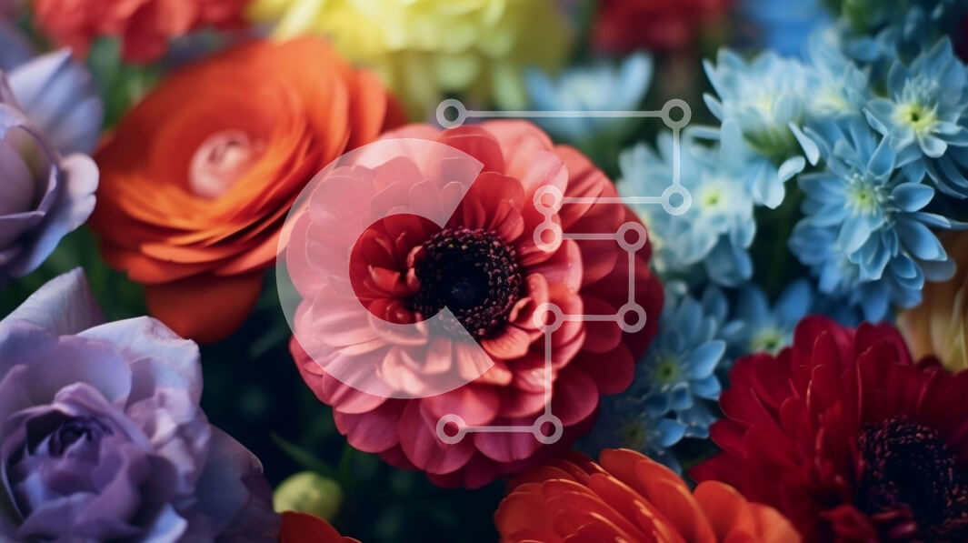 Intra Συλλεκτικό Ξύλινο Παζλ Plywood  4mm - Κοντινό πλάνο με πολύχρωμα λουλούδια για ειδικές περιστάσεις Σε Ξύλινο Κουτί - Διαστάσεις: 10x10 cm – 25 κομμάτια