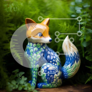 Intra Συλλεκτικό Ξύλινο Παζλ Plywood  4mm - Κεραμικό ειδώλιο αλεπούς σε πράσινα φυτά Σε Ξύλινο Κουτί - Διαστάσεις: 10x10 cm – 25 κομμάτια