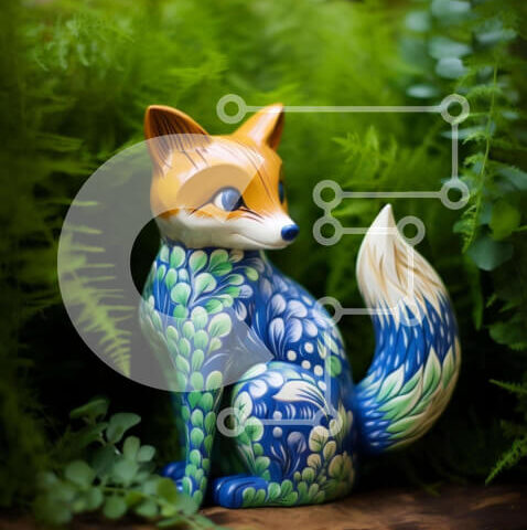 Intra Συλλεκτικό Ξύλινο Παζλ Plywood  4mm - Κεραμικό ειδώλιο αλεπούς σε πράσινα φυτά Σε Ξύλινο Κουτί - Διαστάσεις: 10x10 cm – 25 κομμάτια - Image 1