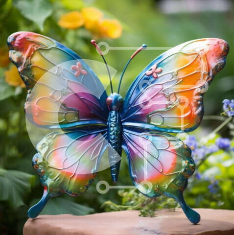 Intra Συλλεκτικό Ξύλινο Παζλ Plywood  4mm - Πολύχρωμο γλυπτό πεταλούδων στον κήπο με λουλούδια και φυτά Σε Ξύλινο Κουτί - Διαστάσεις: 10x10 cm – 25 κομμάτια - Image 1