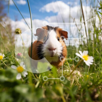 Intra Συλλεκτικό Ξύλινο Παζλ Plywood  4mm - Ινδικό χοιρίδιο στο γρασίδι με μαργαρίτες Σε Ξύλινο Κουτί - Διαστάσεις: 10x10 cm – 25 κομμάτια - Image 1