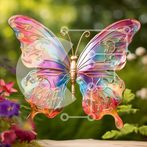 Intra Συλλεκτικό Ξύλινο Παζλ Plywood 4mm - Πολύχρωμο γλυπτό πεταλούδων που περιβάλλεται από λουλούδια και πράσινο Σε Ξύλινο Κουτί - Διαστάσεις: 10x10 cm – 25 κομμάτια - Image 1