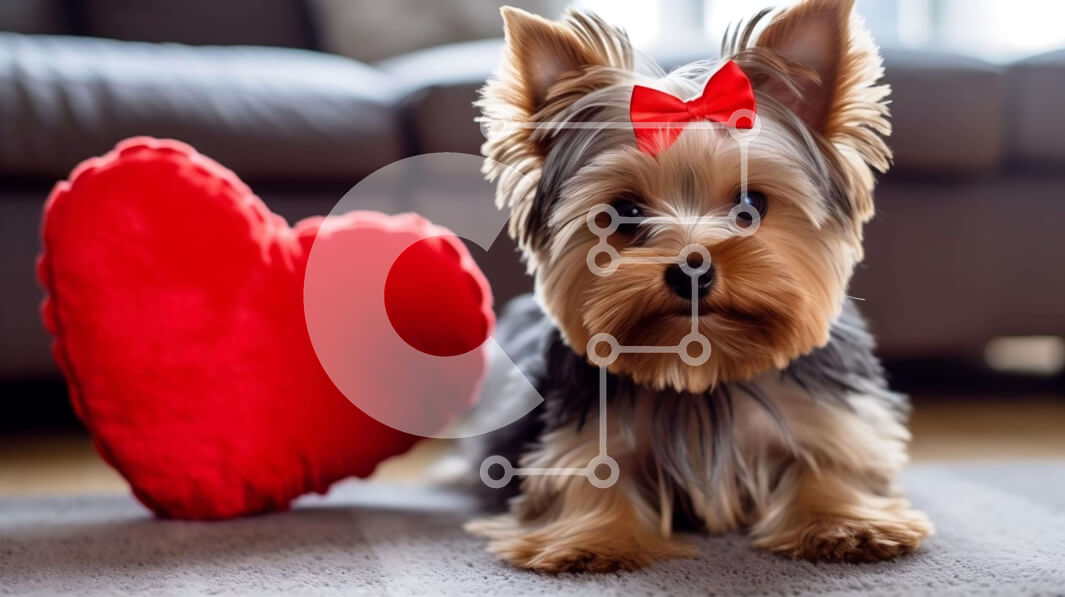 Intra Συλλεκτικό Ξύλινο Παζλ Plywood  4mm - Χαριτωμένος σκύλος Yorkshire Terrier με μαξιλάρι σε σχήμα καρδιάς Σε Ξύλινο Κουτί - Διαστάσεις: 10x10 cm – 25 κομμάτια