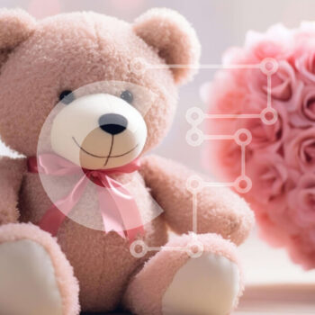 Intra Συλλεκτικό Ξύλινο Παζλ Plywood  4mm - Ροζ αρκουδάκι και τριαντάφυλλα σε ένα τραπέζι Σε Ξύλινο Κουτί - Διαστάσεις Puzzle: 10x10 cm – 25 κομμάτια - Image 1