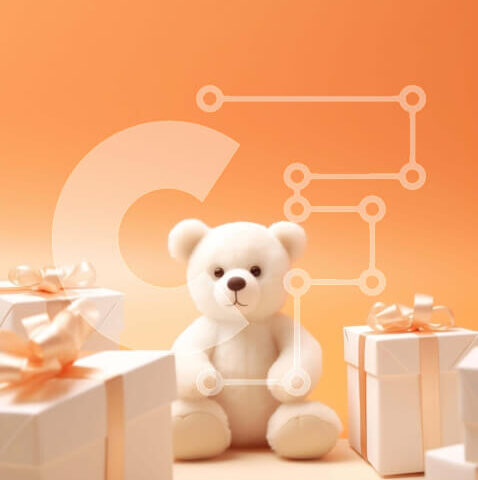 Intra Συλλεκτικό Ξύλινο Παζλ Plywood 4mm - Λευκό αρκουδάκι που περιβάλλεται από κουτιά δώρων σε πορτοκαλί φόντο Σε Ξύλινο Κουτί - Διαστάσεις: 10x10 cm – 25 κομμάτια - Image 1