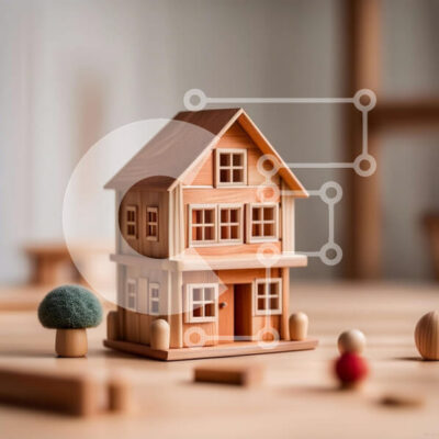 Intra Συλλεκτικό Ξύλινο Παζλ Plywood  4mm - Γοητευτικό ξύλινο σπίτι παιχνιδιών με κόκκινη στέγη και λευκούς τοίχους Σε Ξύλινο Κουτί - Διαστάσεις: 10x10 cm – 25 κομμάτια - Image 1