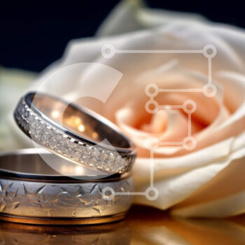 Intra Συλλεκτικό Ξύλινο Παζλ Plywood  4mm - Όμορφες βέρες με λευκό τριαντάφυλλο σε μαύρη επιφάνεια Σε Ξύλινο Κουτί - Διαστάσεις Puzzle: 10x10 cm – 25 κομμάτια - Image 1