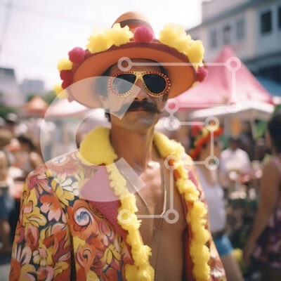 Intra Συλλεκτικό Ξύλινο Παζλ Plywood  4mm - Άνδρας με πολύχρωμη στολή με φλοράλ κόμμωση και γυαλιά ηλίου Σε Ξύλινο Κουτί - Διαστάσεις Puzzle: 10x10 cm – 25 κομμάτια - Image 1