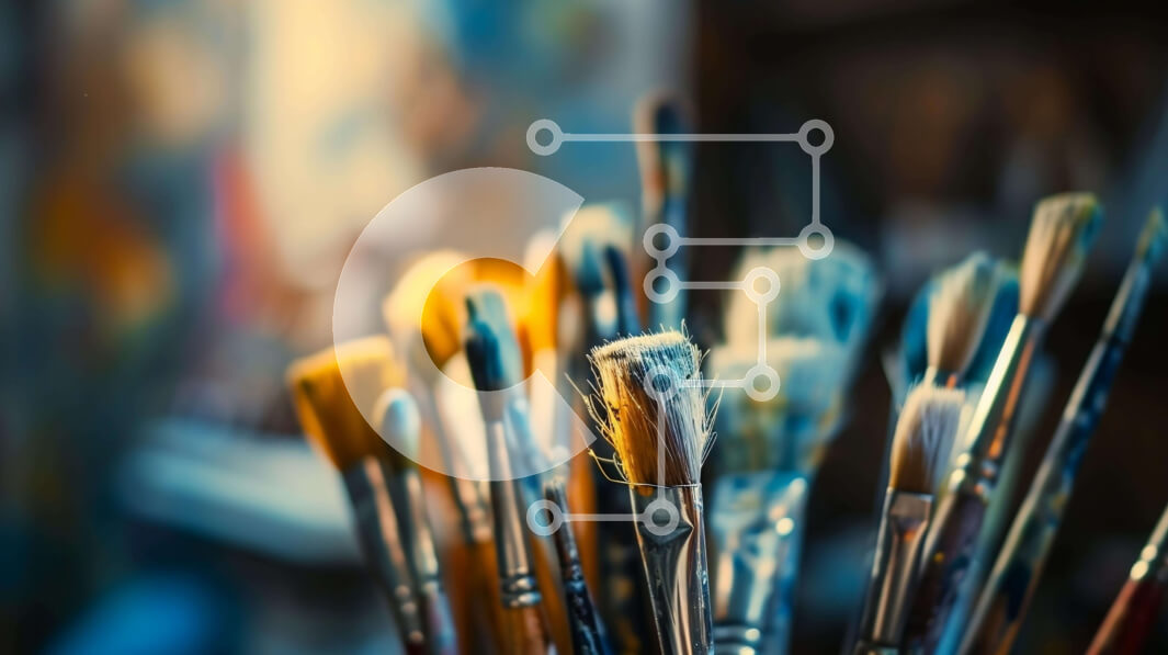 Intra Συλλεκτικό Ξύλινο Παζλ Plywood  4mm - Κοντινό πλάνο πινέλων σε ένα στούντιο τέχνης Σε Ξύλινο Κουτί - Διαστάσεις Puzzle: 10x10 cm – 25 κομμάτια