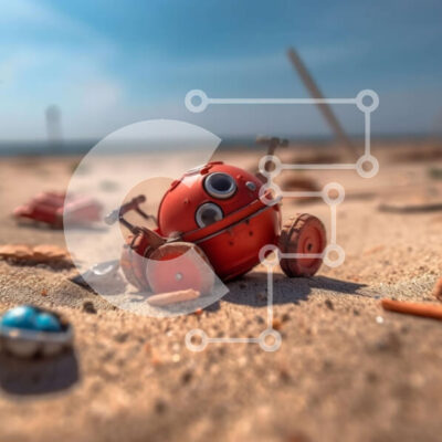 Intra Συλλεκτικό Ξύλινο Παζλ Plywood  4mm - Όμορφη εικόνα ενός μικρού κόκκινου αυτοκινήτου σε μια αμμώδη παραλία Σε Ξύλινο Κουτί - Διαστάσεις Puzzle: 10x10 cm – 25 κομμάτια - Image 1