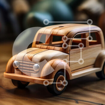 Intra Συλλεκτικό Ξύλινο Παζλ Plywood  4mm - Vintage ξύλινο αυτοκίνητο σε απλό ξύλινο φόντο Σε Ξύλινο Κουτί - Διαστάσεις: 10x10 cm – 25 κομμάτια - Image 1