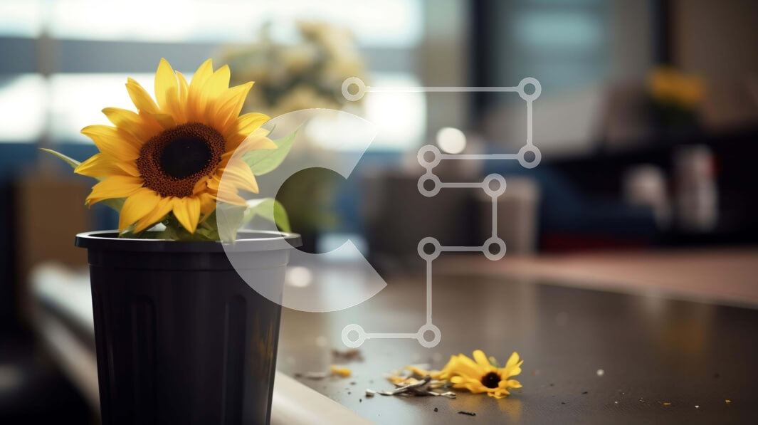 Intra Συλλεκτικό Ξύλινο Παζλ Plywood  4mm - Ηλίανθος σε μια μαύρη γλάστρα σε ένα τραπέζι Σε Ξύλινο Κουτί - Διαστάσεις: 10x10 cm – 25 κομμάτια