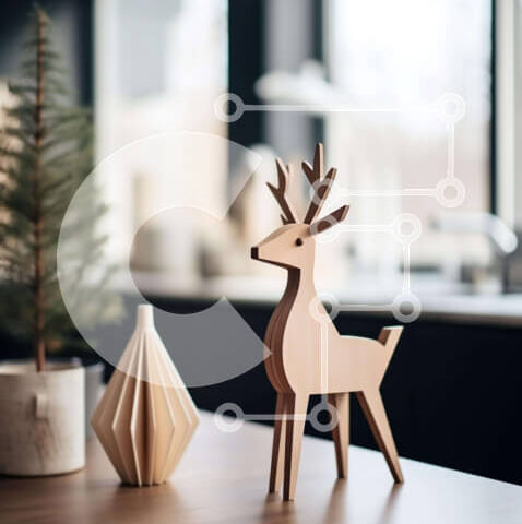 Intra Συλλεκτικό Ξύλινο Παζλ Plywood  4mm - Ξύλινο ειδώλιο ελαφιού σε μια γιορτινά διακοσμημένη κουζίνα Σε Ξύλινο Κουτί - Διαστάσεις Puzzle: 10x10 cm – 25 κομμάτια - Image 1