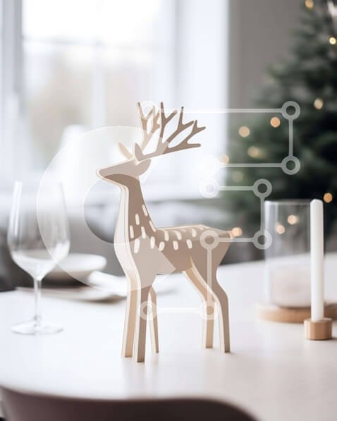 Intra Συλλεκτικό Ξύλινο Παζλ Plywood  4mm - Εορταστική Τραπεζαρία με Ξύλινο Ειδώλιο ελαφιού Σε Ξύλινο Κουτί - Διαστάσεις: 10x10 cm – 25 κομμάτια