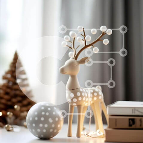 Intra Συλλεκτικό Ξύλινο Παζλ Plywood  4mm - Χριστουγεννιάτικα στολίδια με ειδώλιο ελαφιού και βιβλία Σε Ξύλινο Κουτί - Διαστάσεις Puzzle: 10x10 cm – 25 κομμάτια - Image 1