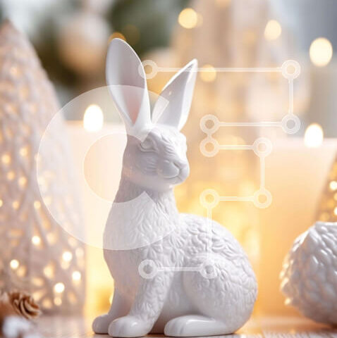 Intra Συλλεκτικό Ξύλινο Παζλ Plywood  4mm - Ειδώλιο λαγουδάκι διακοπών με κεριά και διακοσμητικά Σε Ξύλινο Κουτί - Διαστάσεις: 10x10 cm – 25 κομμάτια - Image 1