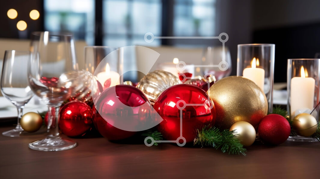 Intra Συλλεκτικό Ξύλινο Παζλ Plywood  4mm - Εορταστική τραπεζαρία διακοσμημένη με κόκκινα και χρυσά στολίδια Σε Ξύλινο Κουτί - Διαστάσεις Puzzle: 10x10 cm – 25 κομμάτια