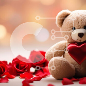 Intra Συλλεκτικό Ξύλινο Παζλ Plywood  4mm - Teddy Bear για την Ημέρα του Αγίου Βαλεντίνου που περιβάλλεται από κόκκινα τριαντάφυλλα Σε Ξύλινο Κουτί - Διαστάσεις Puzzle: 10x10 cm – 25 κομμάτια - Image 1