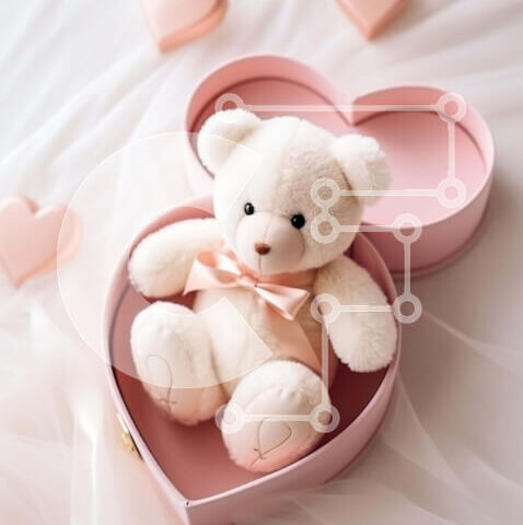 Intra Συλλεκτικό Ξύλινο Παζλ Plywood  4mm - Λευκό αρκουδάκι σε κουτί σε σχήμα καρδιάς με καρδιές και διακοσμητικά Σε Ξύλινο Κουτί - Διαστάσεις: 10x10 cm – 25 κομμάτια - Image 1