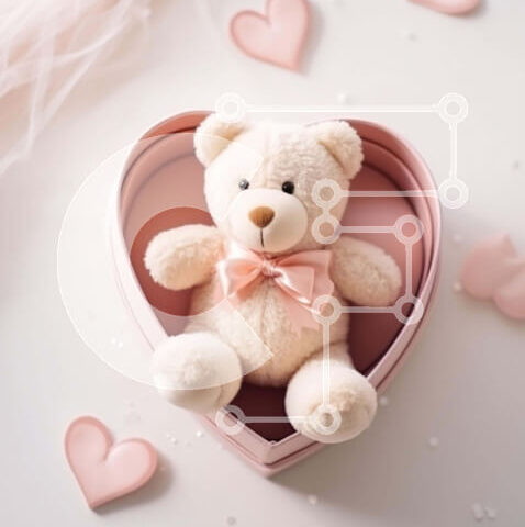 Intra Συλλεκτικό Ξύλινο Παζλ Plywood  4mm - Αρκουδάκι σε κουτί σε σχήμα καρδιάς με ροζ καρδιές Σε Ξύλινο Κουτί - Διαστάσεις Puzzle: 10x10 cm – 25 κομμάτια - Image 1