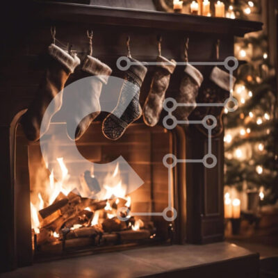 Intra Συλλεκτικό Ξύλινο Παζλ Plywood  4mm - Γιορτινό Τζάκι με Κάλτσες Σε Ξύλινο Κουτί - Διαστάσεις: 10x10 cm – 25 κομμάτια - Image 1