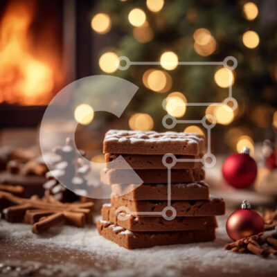 Intra Συλλεκτικό Ξύλινο Παζλ Plywood  4mm - Στοίβα από μπισκότα σοκολάτας μπροστά από το τζάκι Σε Ξύλινο Κουτί - Διαστάσεις: 10x10 cm – 25 κομμάτια - Image 1