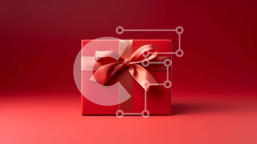 Intra Συλλεκτικό Ξύλινο Παζλ Plywood  4mm - Κόκκινο κουτί δώρου με κορδέλα και φιόγκο σε πορτοκαλί φόντο Σε Ξύλινο Κουτί - Διαστάσεις: 10x10 cm – 25 κομμάτια