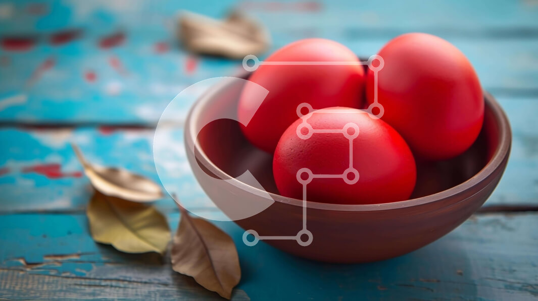 Intra Συλλεκτικό Ξύλινο Παζλ Plywood  4mm - Κόκκινα Πασχαλινά αυγά σε ένα καφέ μπολ σε ξύλινο τραπέζι Σε Ξύλινο Κουτί - Διαστάσεις: 10x10 cm – 25 κομμάτια