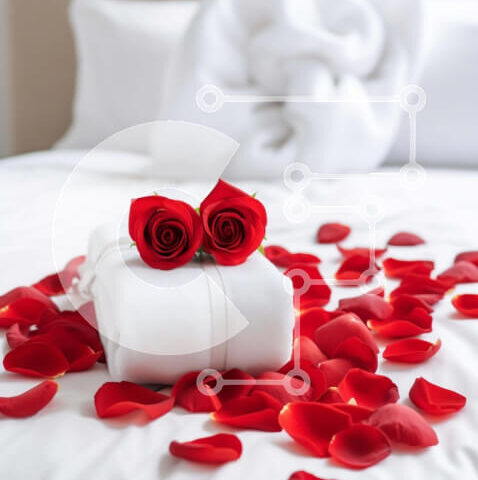 Intra Συλλεκτικό Ξύλινο Παζλ Plywood  4mm - Ρομαντικό υπνοδωμάτιο με κόκκινα τριαντάφυλλα και πέταλα Σε Ξύλινο Κουτί - Διαστάσεις Puzzle: 10x10 cm – 25 κομμάτια - Image 1