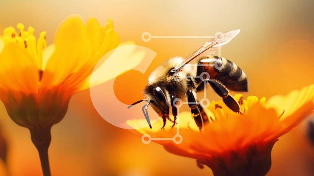 Intra Συλλεκτικό Ξύλινο Παζλ Plywood  4mm - Μέλισσα σε πορτοκαλί λουλούδι επικονίαση Σε Ξύλινο Κουτί - Διαστάσεις: 10x10 cm – 25 κομμάτια