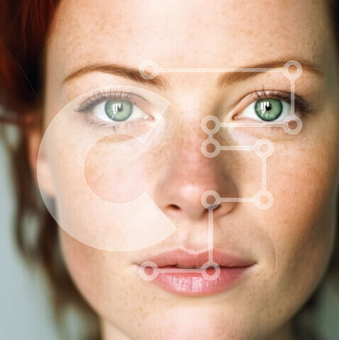 Intra Συλλεκτικό Ξύλινο Παζλ Plywood  4mm - Κοντινό πλάνο πορτρέτο μιας γυναίκας με πράσινα μάτια και κόκκινα μαλλιά Σε Ξύλινο Κουτί - Διαστάσεις Puzzle: 10x10 cm – 25 κομμάτια - Image 1