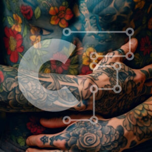 Intra Συλλεκτικό Ξύλινο Παζλ Plywood  4mm - Άνδρας με πολύχρωμο Floral μανίκι τατουάζ Σε Ξύλινο Κουτί - Διαστάσεις Puzzle: 10x10 cm – 25 κομμάτια