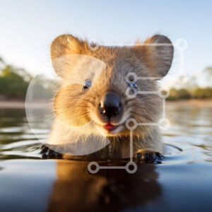 Intra Συλλεκτικό Ξύλινο Παζλ Plywood  4mm - Αξιολάτρευτη εικόνα ενός Wombat που κολυμπά και φωνάζει Σε Ξύλινο Κουτί - Διαστάσεις: 10x10 cm – 25 κομμάτια