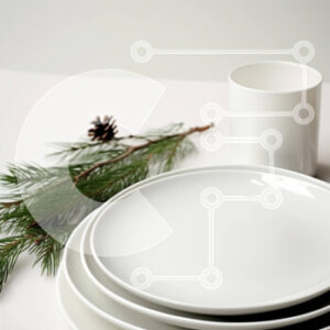 Intra Συλλεκτικό Ξύλινο Παζλ Plywood  4mm - Σετ Τέσσερα Λευκά Πιάτα με Διακόσμηση Κλαδί Πεύκου Σε Ξύλινο Κουτί - Διαστάσεις Puzzle: 10x10 cm – 25 κομμάτια