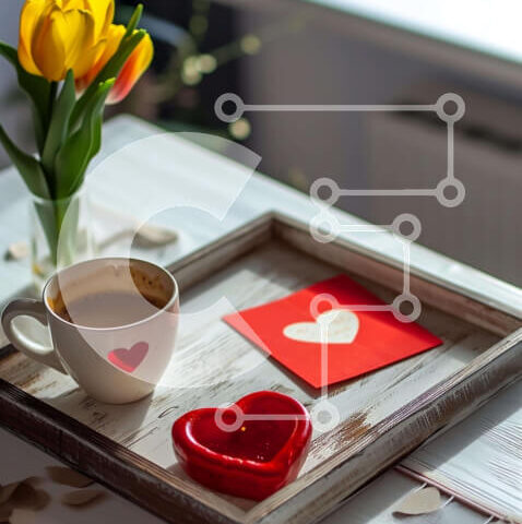 Intra Συλλεκτικό Ξύλινο Παζλ Plywood  4mm - Δίσκος καφέ για την ημέρα του Αγίου Βαλεντίνου με λουλούδια και κάρτες Σε Ξύλινο Κουτί - Διαστάσεις: 10x10 cm – 25 κομμάτια - Image 1