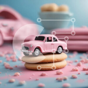 Intra Συλλεκτικό Ξύλινο Παζλ Plywood  4mm - Ροζ παιχνίδι αυτοκίνητο σε στοίβες μπισκότων Σε Ξύλινο Κουτί - Διαστάσεις: 10x10 cm – 25 κομμάτια